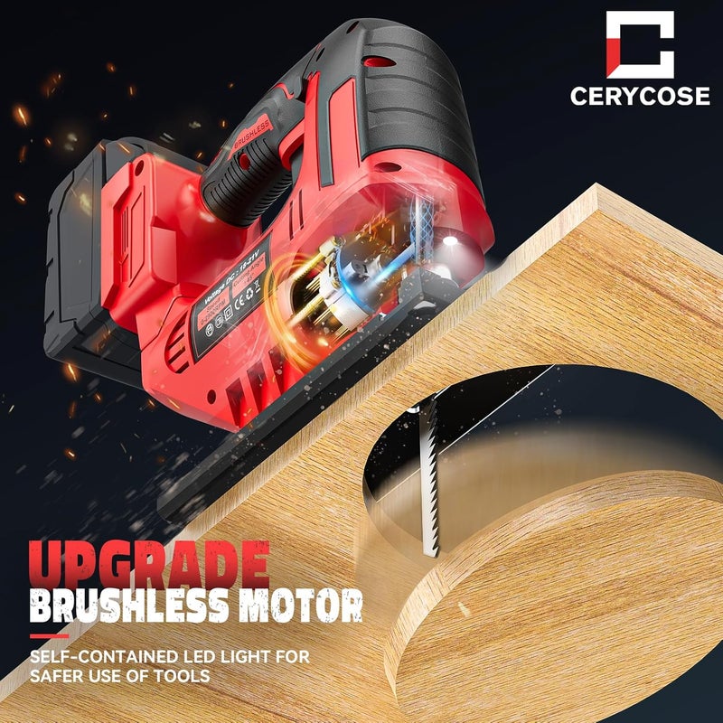 Cerycose Jigsaw Compatible With Milwaukee 18V, Cordless jigsaw tool, Brushless Motor, 0°- 45° Bevel Cuts, LED Light with 3 Position Orbital Setting for Straight/Curve/Bevel/Circle Cutting (NO Battery) - Image 3